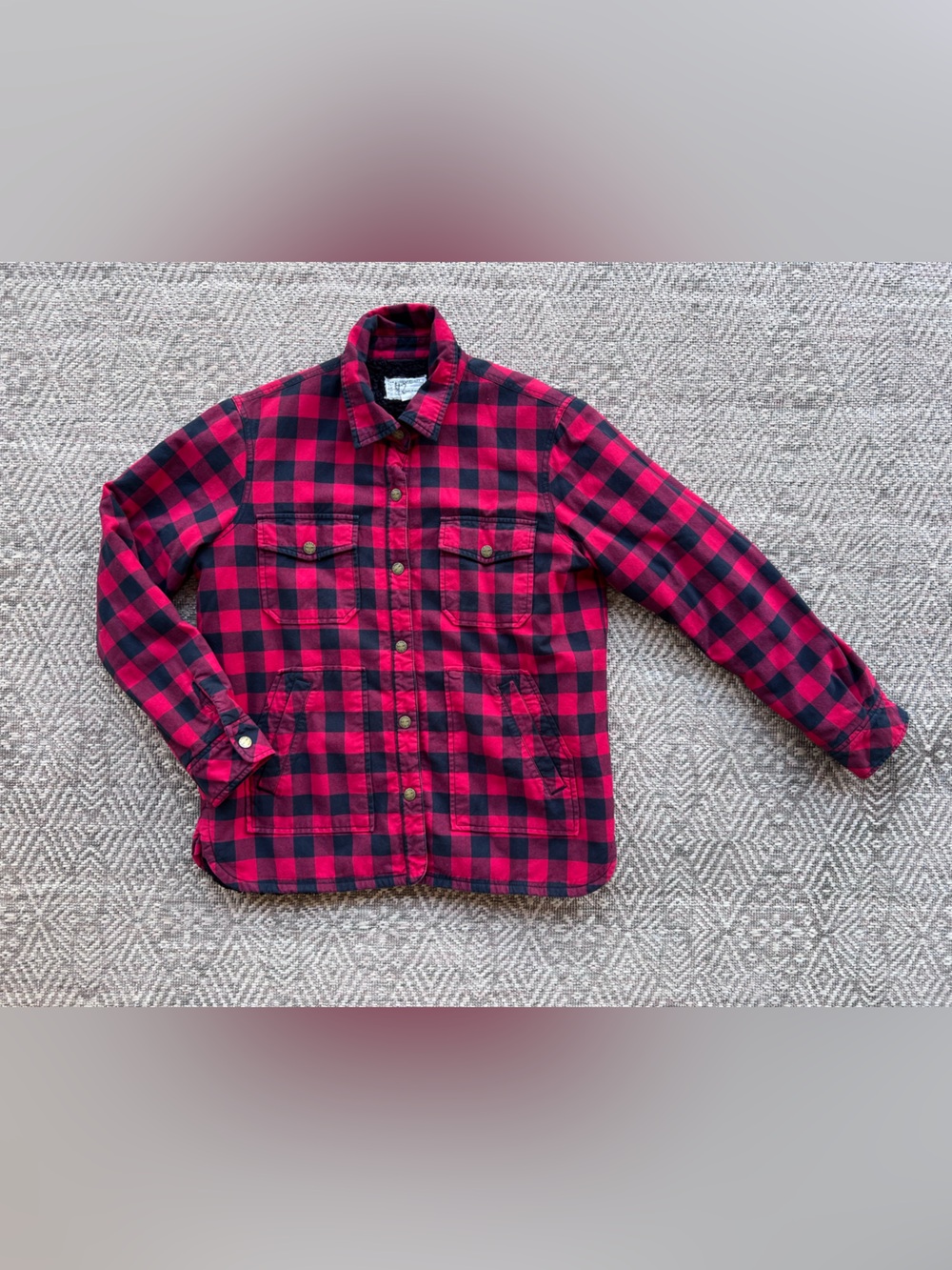 Current/Elliott Buffalo Plaid Sherpa Lined Jacket 2 Red Black Flannel Shacket